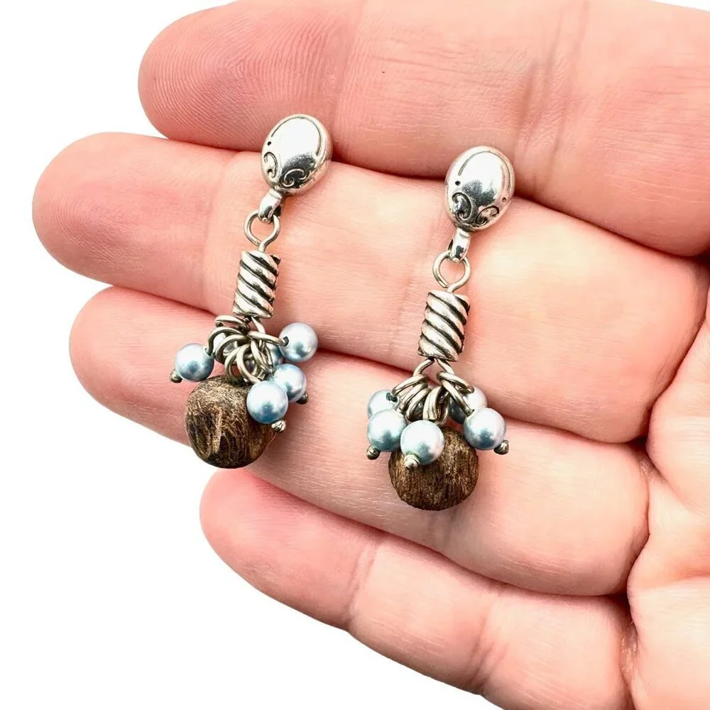 Brighton Womens Earrings Crystal Pearl Wood Chandelier Silver Pierced Earrings - Picture 4 of 6